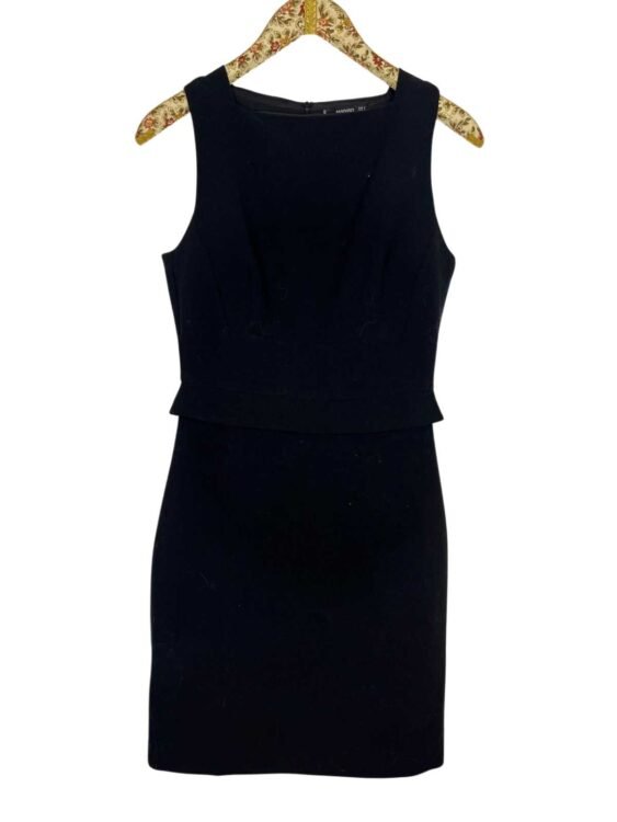 שמלה מידי שחורה מחויטת שרוול קצר מנגו מידה s