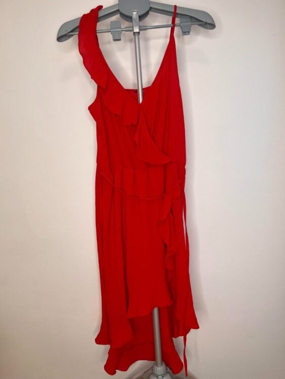 שמלה אדומה א סימטרית מידה S/M 30 פרטים