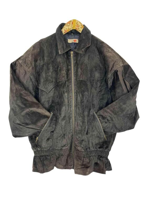 מעיל עור זמש וינטג׳ שחור אוברסייז MISS JOY מידה 38‎ פרטים