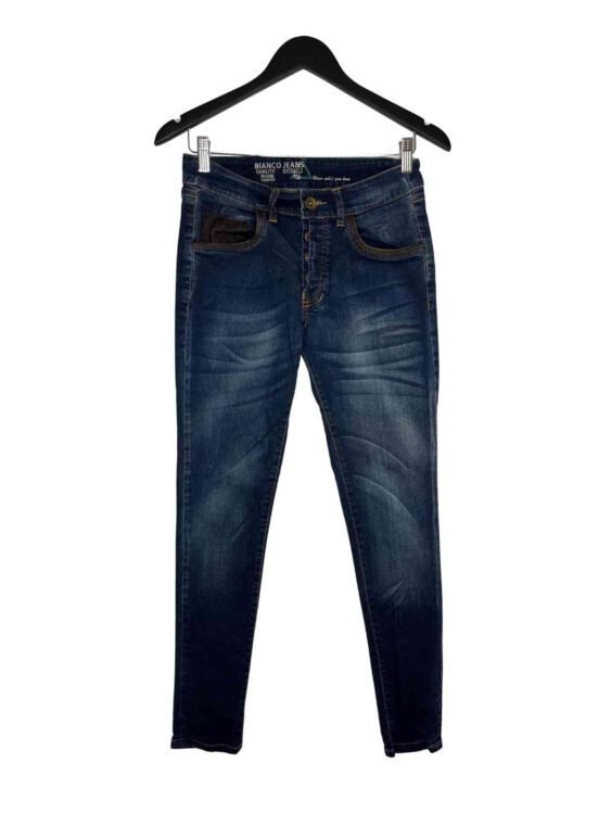 ג׳ינס ארוך עיטורי עור בכיסים BIANCO מידה 34 פרטים