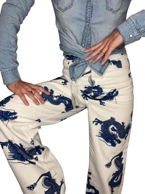 ג׳ינס פדלפון לבן הדפס TOP SHOP מידה 34 עם הטיקט