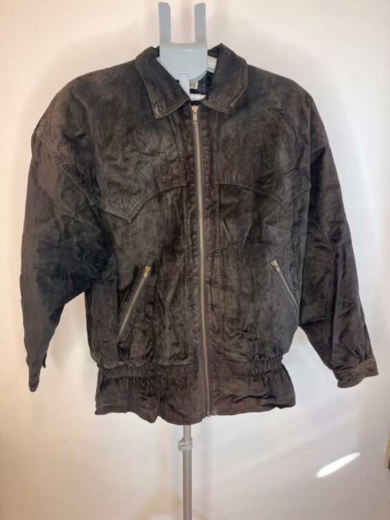 מעיל עור זמש וינטג׳ שחור אוברסייז MISS JOY מידה 38‎