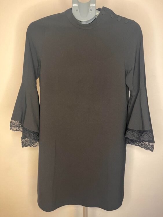 שמלה שחורה שרוול ארוך מידי זארה מידה 38