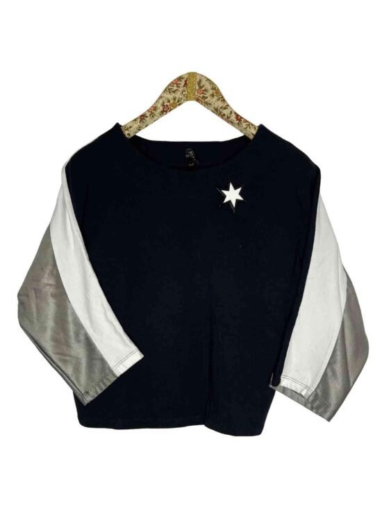 חולצה טריקו שחורה שרוול כסוף לבן IMPERIAL מידה M פרטים